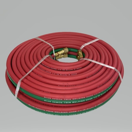 Blue Demon TWIN GAS WELDING HOSE, GRADE R, 1/4 IN X 50 FT, BB FITTINGS BDGH-R14-50BB
